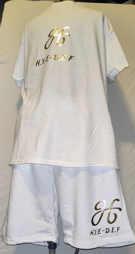 H.Y.E-D.E.F WHITE AND GOLD SHORT SET